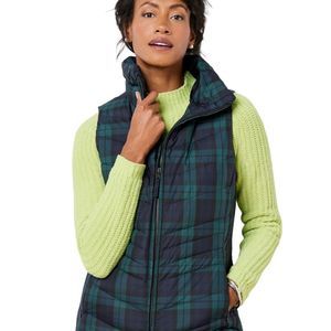 🌟NWT🌟 Talbots Black Watch Plaid Faux Fur Collar Genuine Down Zipper Vest